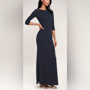 Lulu's Kymber Backless Midnight Blue Formal Dress